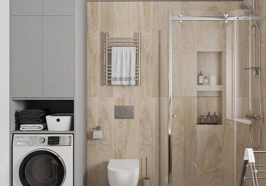 Скандинавская ванная с деревянными акцентами: светлые тона и природные текстуры