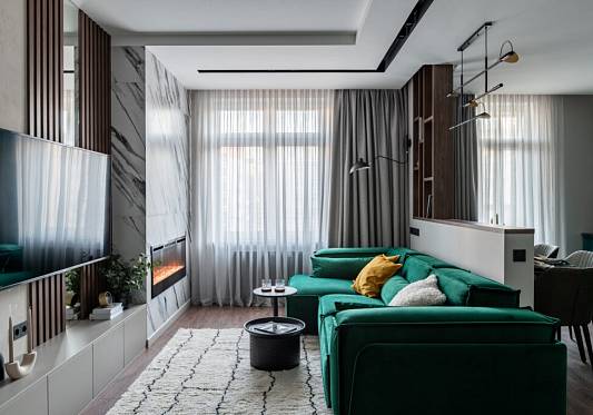 Акцентная стена с био-камином: керамогранит Charme Deluxe в дизайне интерьера
